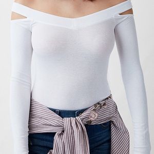 Express thong bodysuit cold shoulder